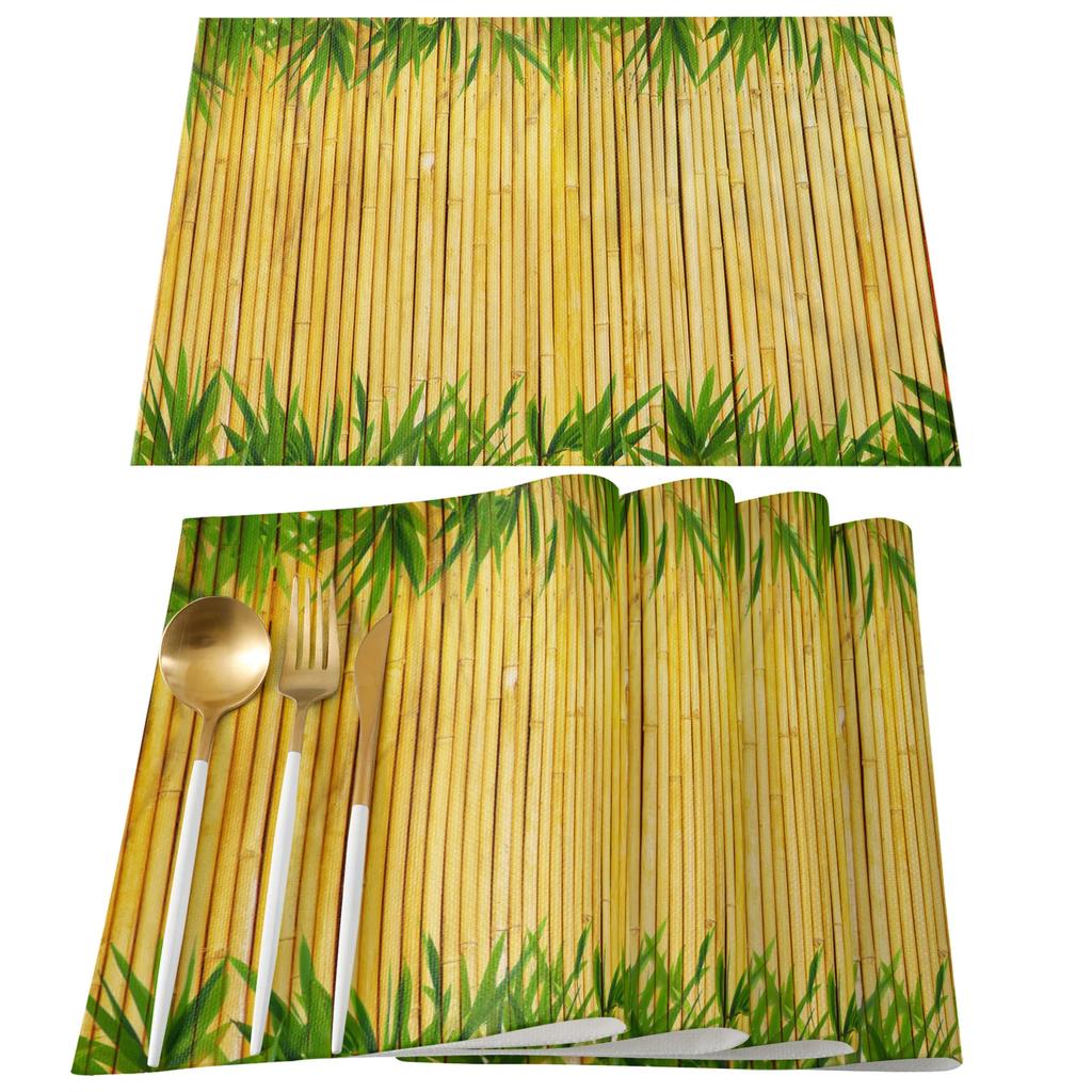4 Pcs Placemat Brown Bamboo Pattern Table Mat For Dining Table Kitchen Accessories Coffee Tea Coaster
