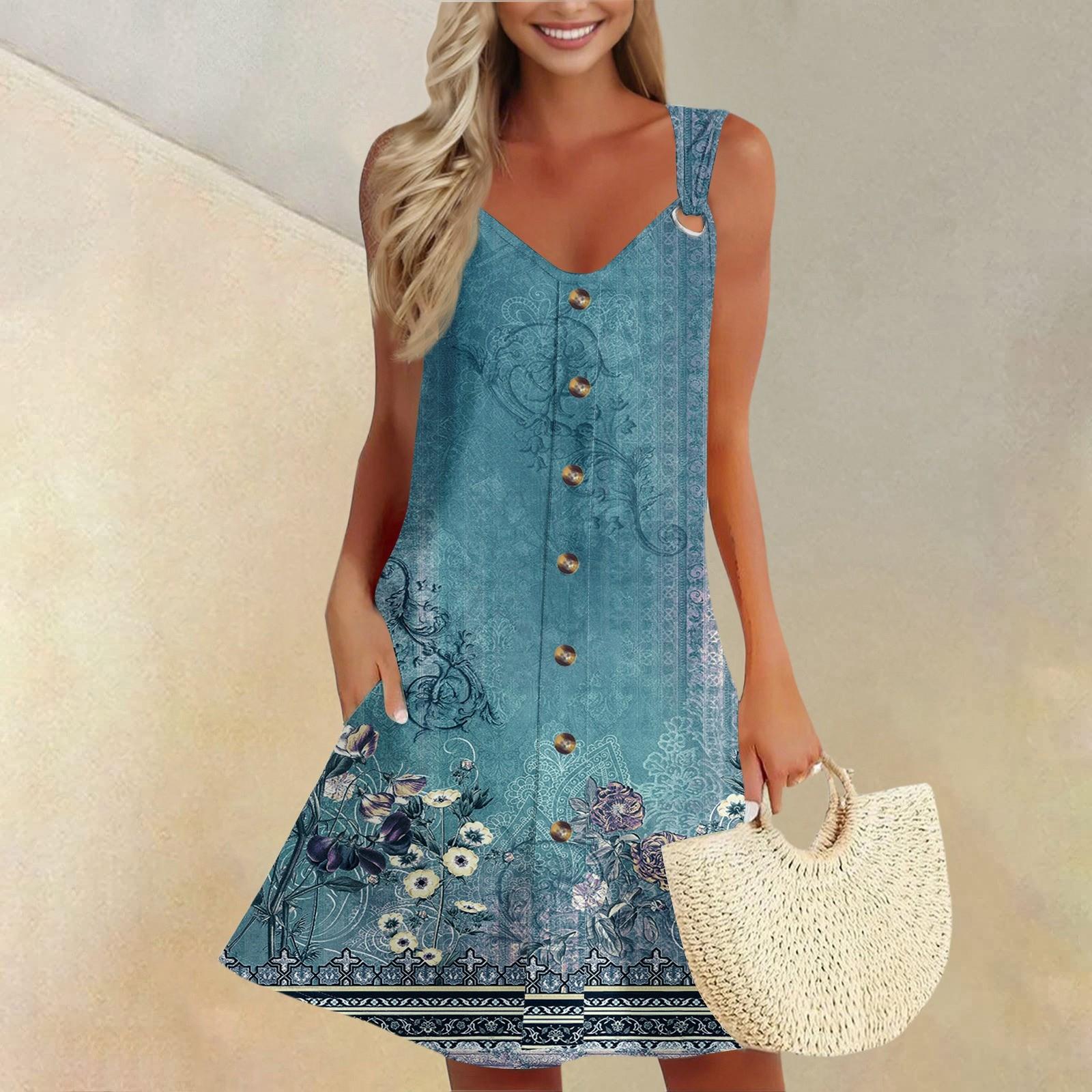 

Жіноча літня сукня з кишенею, безрукавка, сарафан з квітковим принтом L