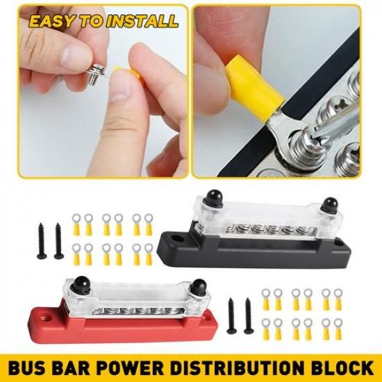 150A 12V DC 6 Way Terminal Bus Block Bar Distribution for Car Marine Boat