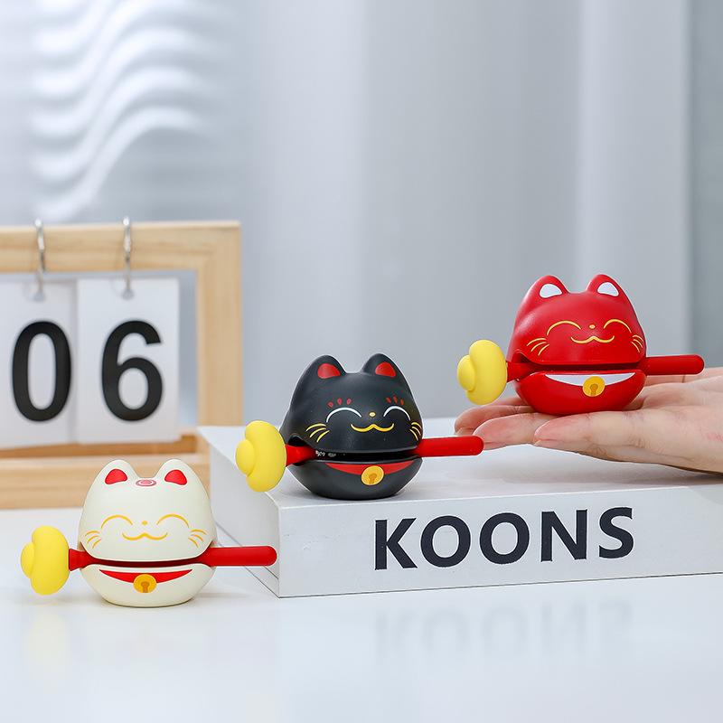 Cartoon Knock Knock Wooden Fish Ornament - Cute Granule Lucky Cat Decoration for Office