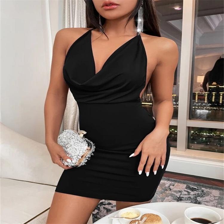 European & American Women's Spring/Summer Sexy Backless Slit Bow Halter Dress