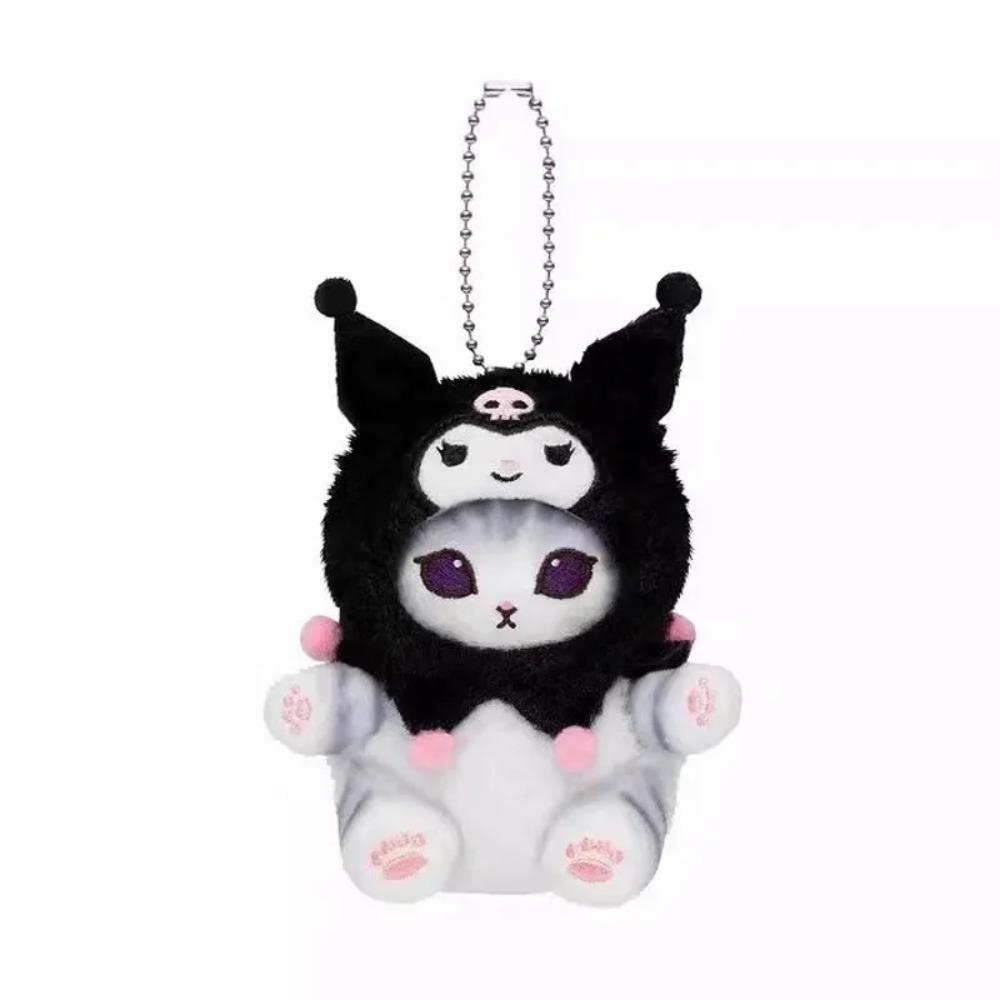 

Милый брелок-подвеска в виде переодетого персонажа из аниме Hello Kitty Kuromi Hanyodon, плюшевый кулон в виде рюкзака. чёрный