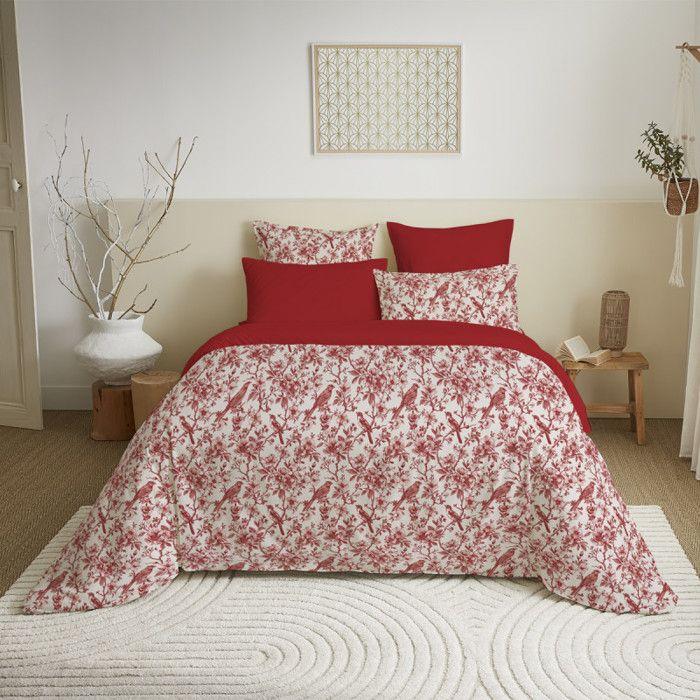 Pack complet housse de couette réversible pour lit 140 x 190 cm Bérengère rouge