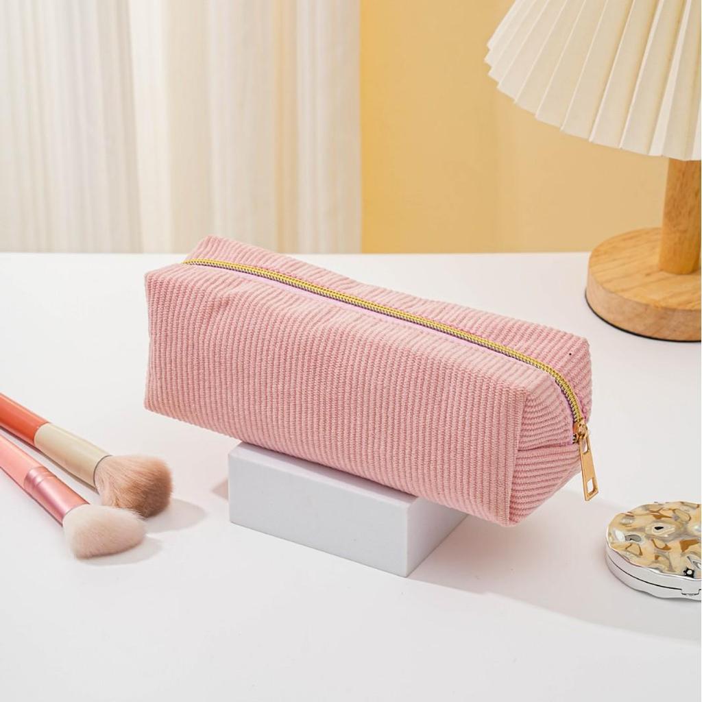 High-Capacity Corduroy Pencil Case & Makeup Bag – Korean Style Cute Stationery Box for Girls