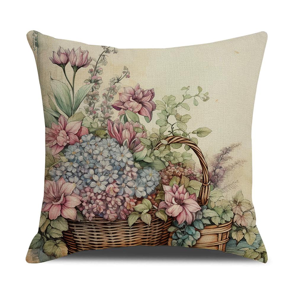 Spring Nordic Style Flower Basket Pillowcase Decorative Linen Pillowcase Sofa Cushion Pillowcase