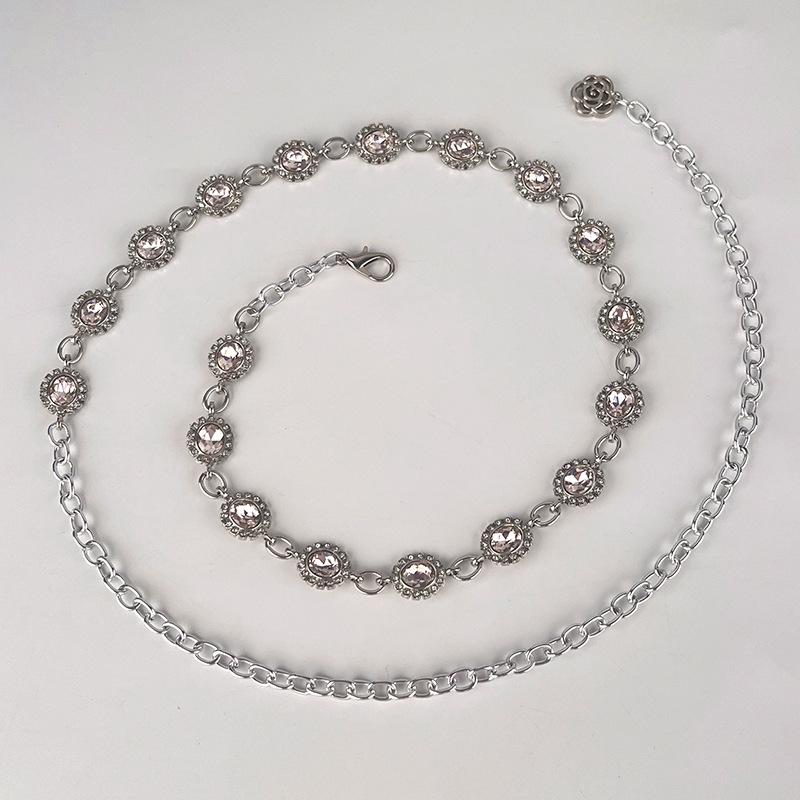 Pink Diamond-set Metal Women's Waist Chain Women's Belt Fashionable Dress Skirt Decorative Diamonds