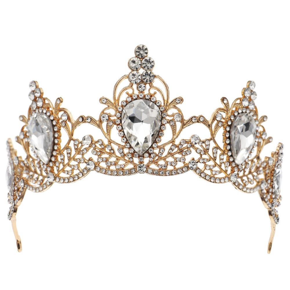 

Блестящая тиара принцессы Роскошная корона со стразами Винтажная барочная корона Свадебная золотой