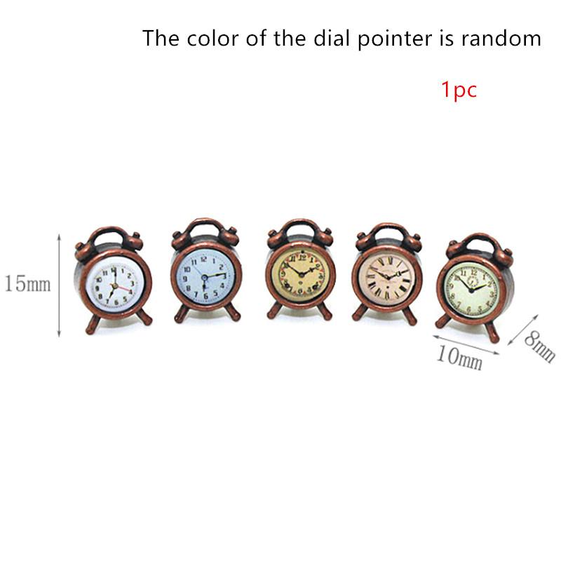 1Pc 1:12 Mini Small Alarm Clock Creative Quartz Round Alarm Clock Portable Miniature Dollhouse Mini Home Decoration Toys Gift