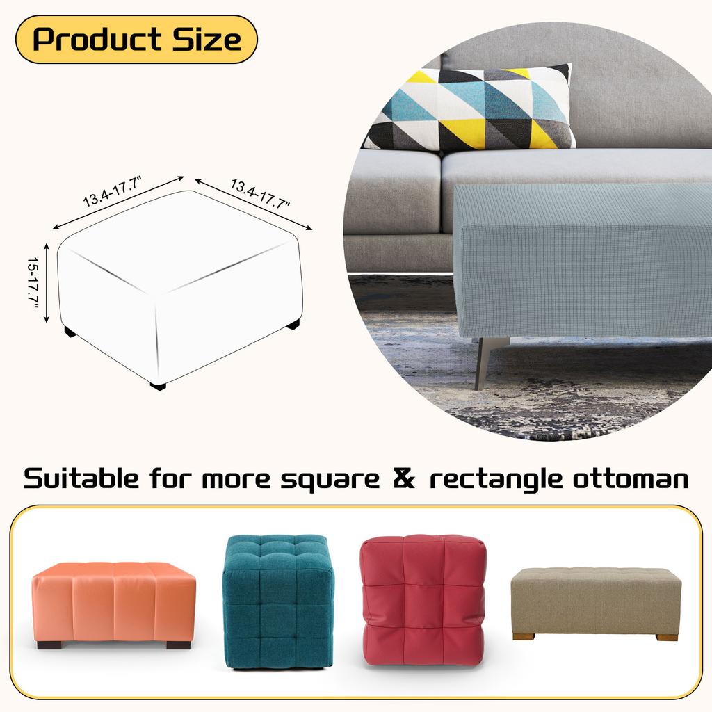 3 Sizes Square Ottoman Cover S/M/L Stretch Ottoman Slipcovers Elastic Foot Stool Foot Rest Protector for Living Room Bedroom