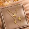 High-End Starfish Seashell Double-Layer Titanium Steel Necklace for Women
