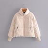 Automne Hiver Femmes Doublure En Coton Court Parka Veste Manteau avec Col Montant Couleur Unie Style Preppy Épais Poches À Fermeture Éclair Oversize XS-L