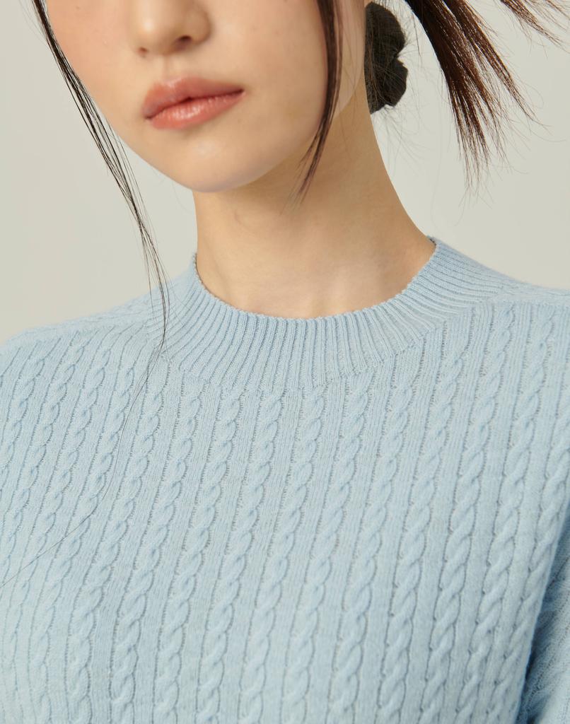 Beiseuseuledeu Dense Cable Knit Mid Sleeve Pullover_Skyblue