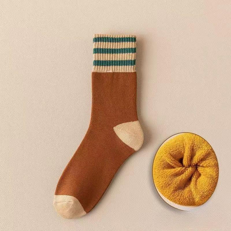 Women's Winter Fleece, Thickened Towel Socks, Striped Warm Winter Long Socks, Autumn and Winter Mid-calf Socks