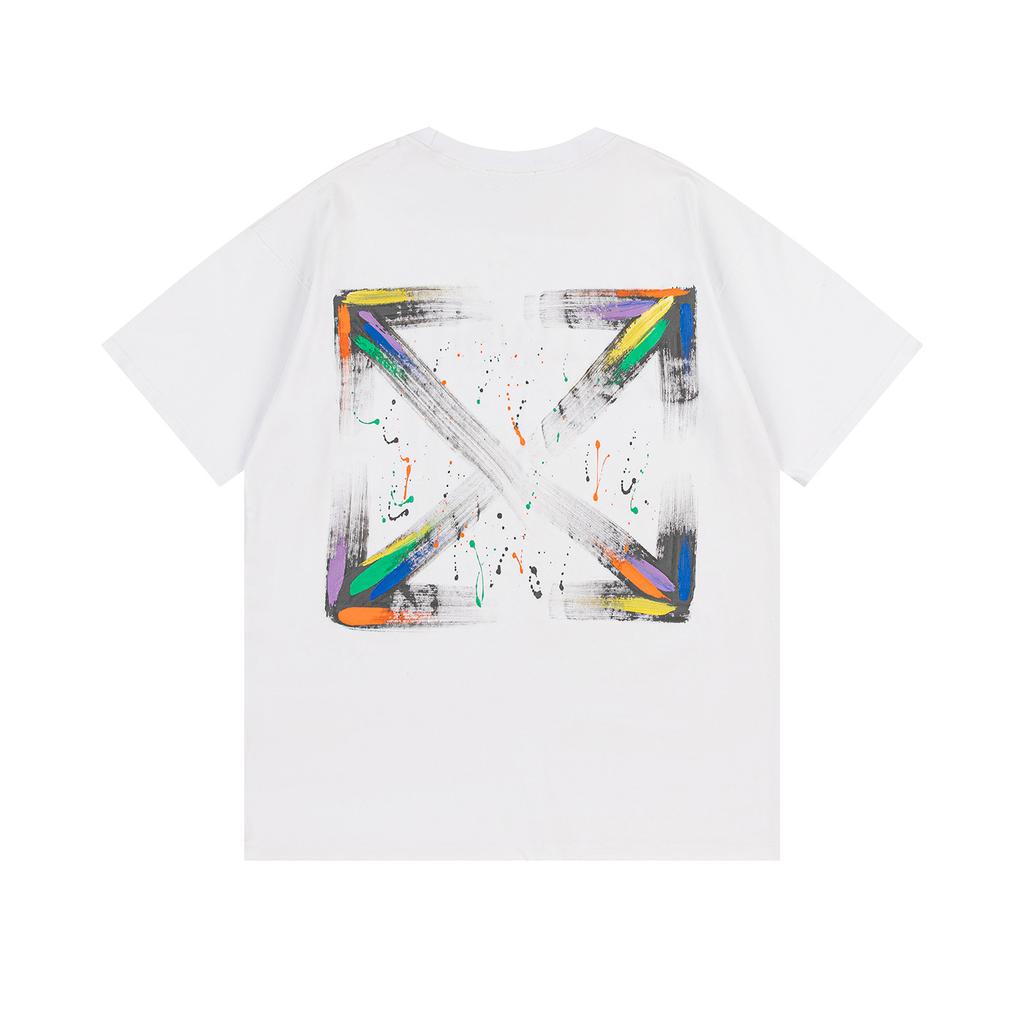 Off-White New Color Letter Arrow Pattern Round Neck Pullover Short Sleeved Men's and Women's T-shirts for Spring and Summer 2025