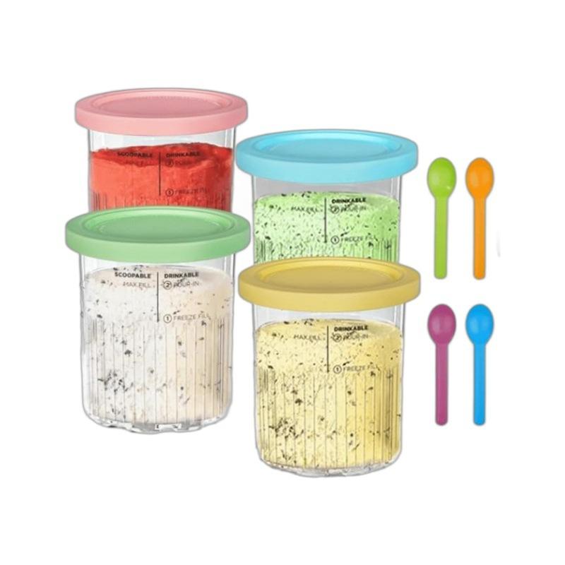 4PCS Ice Cream Pints Cup For Ice Creami Machine NC500 NC501 Ice Cream Storage Containers Food Storage Jar Set with Sealing Lids