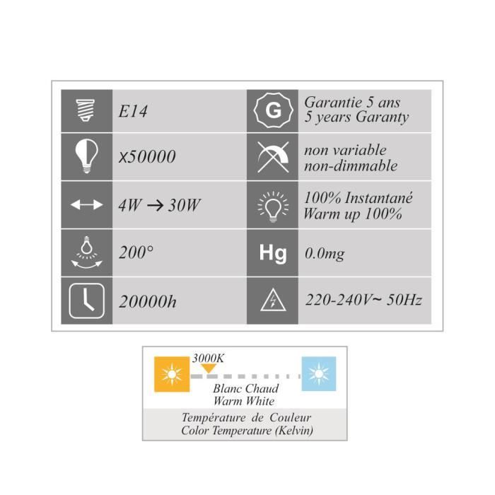 Ampoule LED - ARCOTEC - E14 - 4W - 330Lm - 3000K