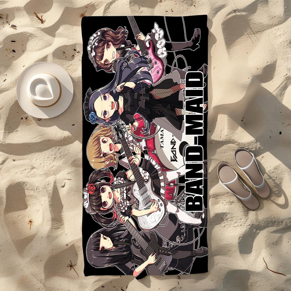 Band-Maid Cute Rock Band Anime Beach Towel Microfiber Soft Quick Dry Maid Outfit Music Print Bath Towel For Fan Swimming Outdoor