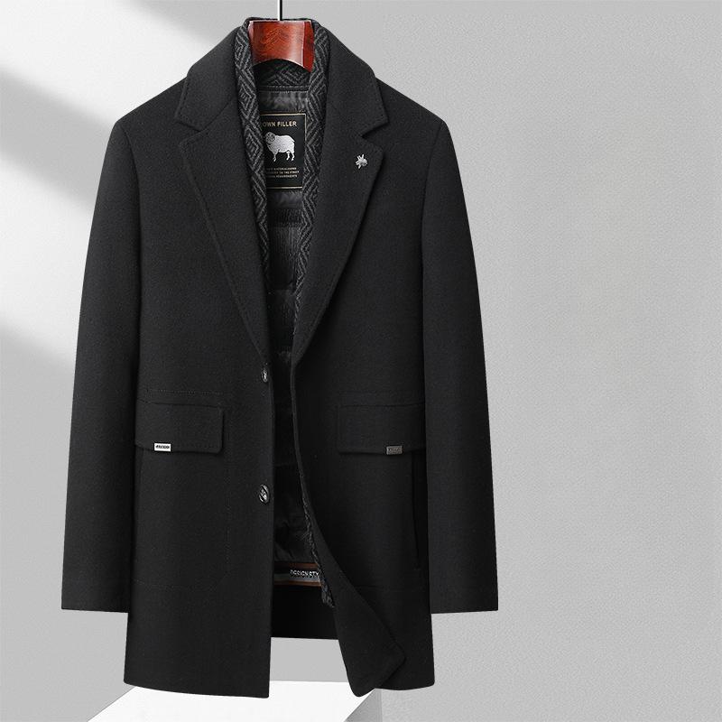 

Осенне-зимняя шерстяная куртка средней и длинной длины с шарфом-воротником и подкладкой из гусиного пуха, двусторонняя шерстяная куртка для бизнеса 195 чёрный