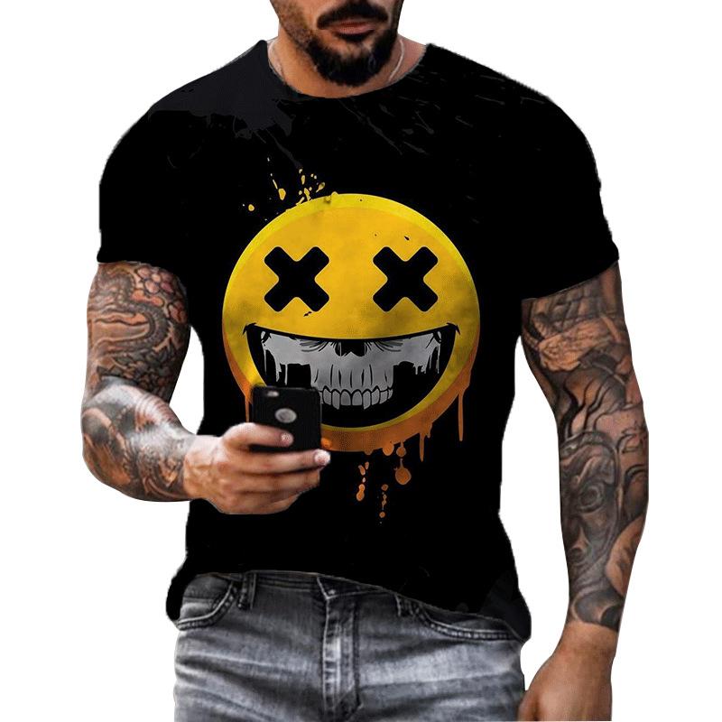 Smile Face 3D Printed Short Sleeved T-shirt Leisure Hip Hop Summer Breathable Polyester Simple Round Neck Top