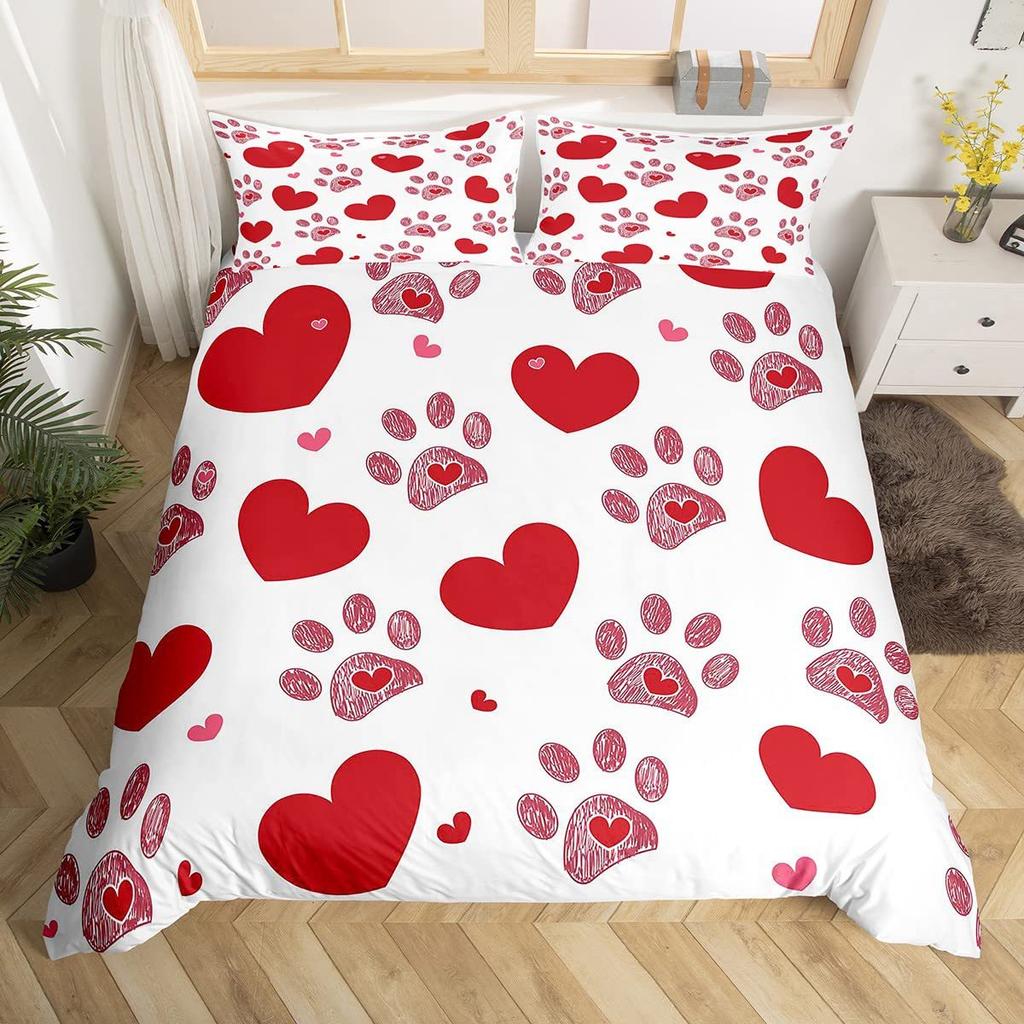 Dog Paw Print Duvet Cover Set Puppy Bedding Set Cute Animal Cartoon Pattern Quilt Cover
