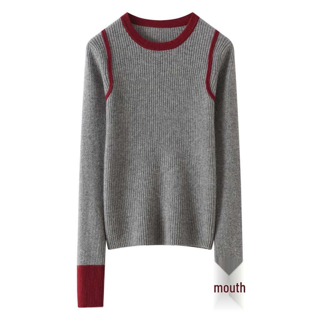Women's Loose Color Block Cashmere Sweater - Autumn Winter 2026