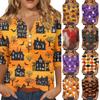 Women's Casual Halloween Print V Neck Short Sleeve Buttoned Three Quarter Sleeve T Shirt Top for Everyday Wear
