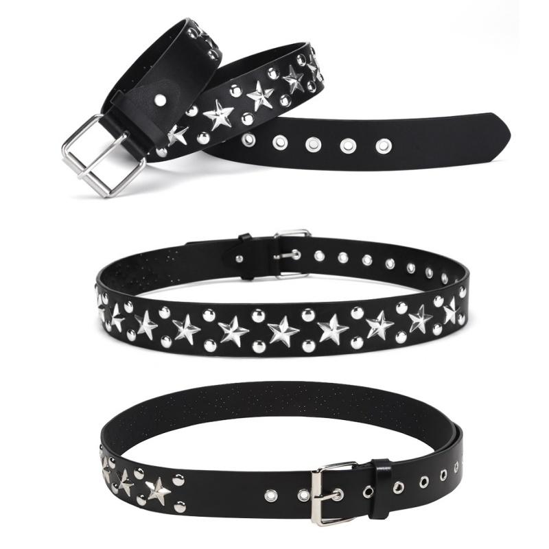 Rivet  Star Decoration Belt Fashion Leather Studded Goth Rock Wild Adjustable Women Punk Black Belt