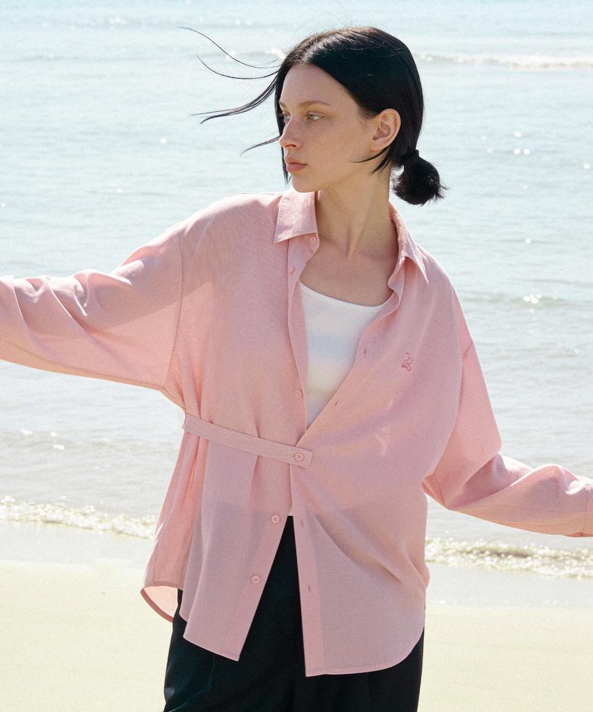 Myuleus Summer Striped See-Through Shirt (Imported Fabric) [Peach]