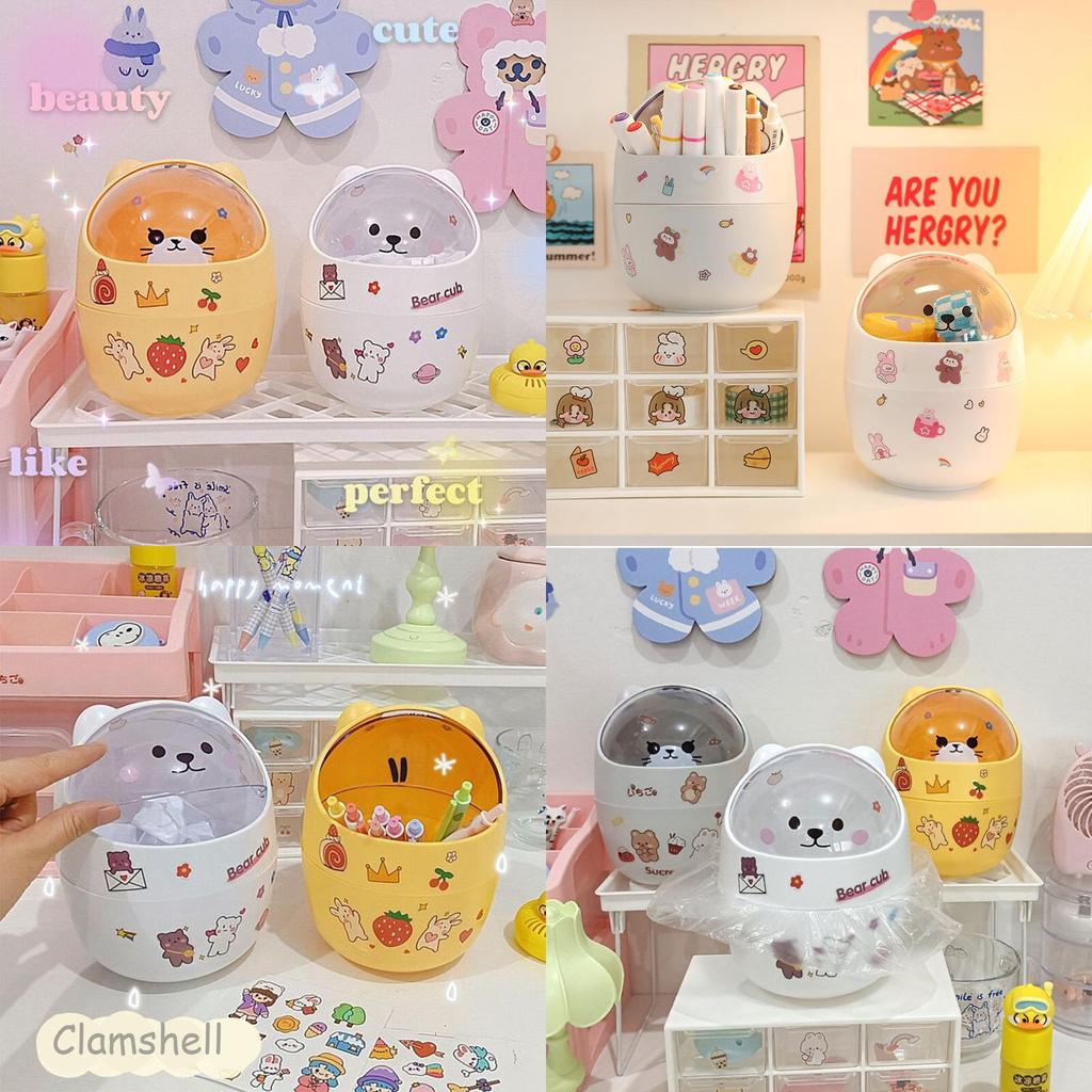 Desktop Ins Trash Can With Lid Mini Cute Storage Box Pencil Organizer Flip