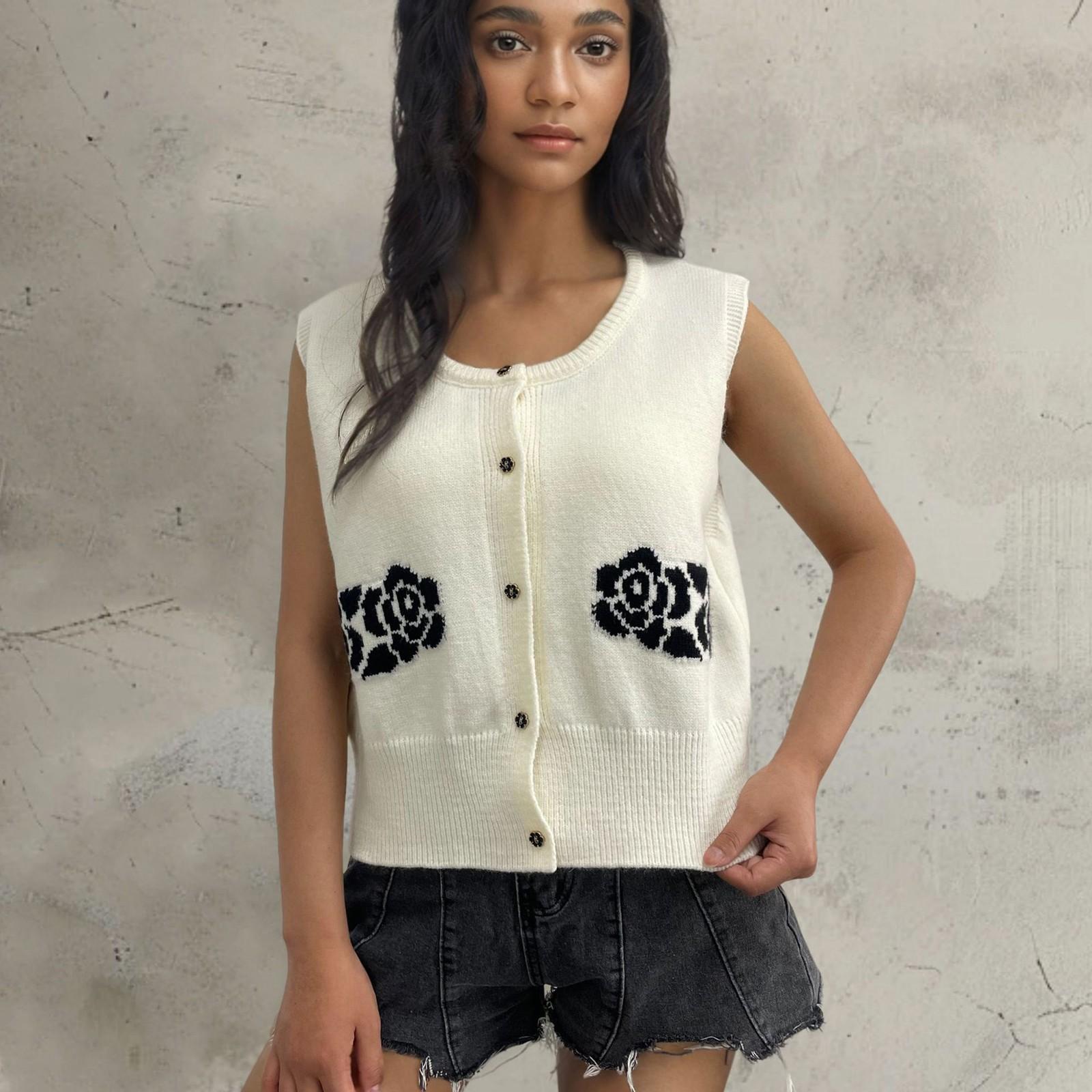 

Женский жилет свитер вышитый жилет кардиган свитер S белый