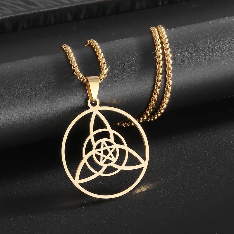 Stainless Steel Trinity Celtic Knot Nordic Rune Pendant Necklace Retro Ethnic Irish Knot Lucky Amulet Jewelry for Men