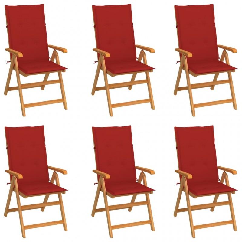 Día y Noche - Día y Noche Sillas de jardín 6 uds madera maciza de teca cojines rojo