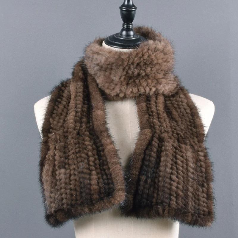 Winter Natural Mink Fur Scarf For Women Long Style Lady Genuine Fur Neckerchief Handmade Knitted Really Mink Fur Scarves