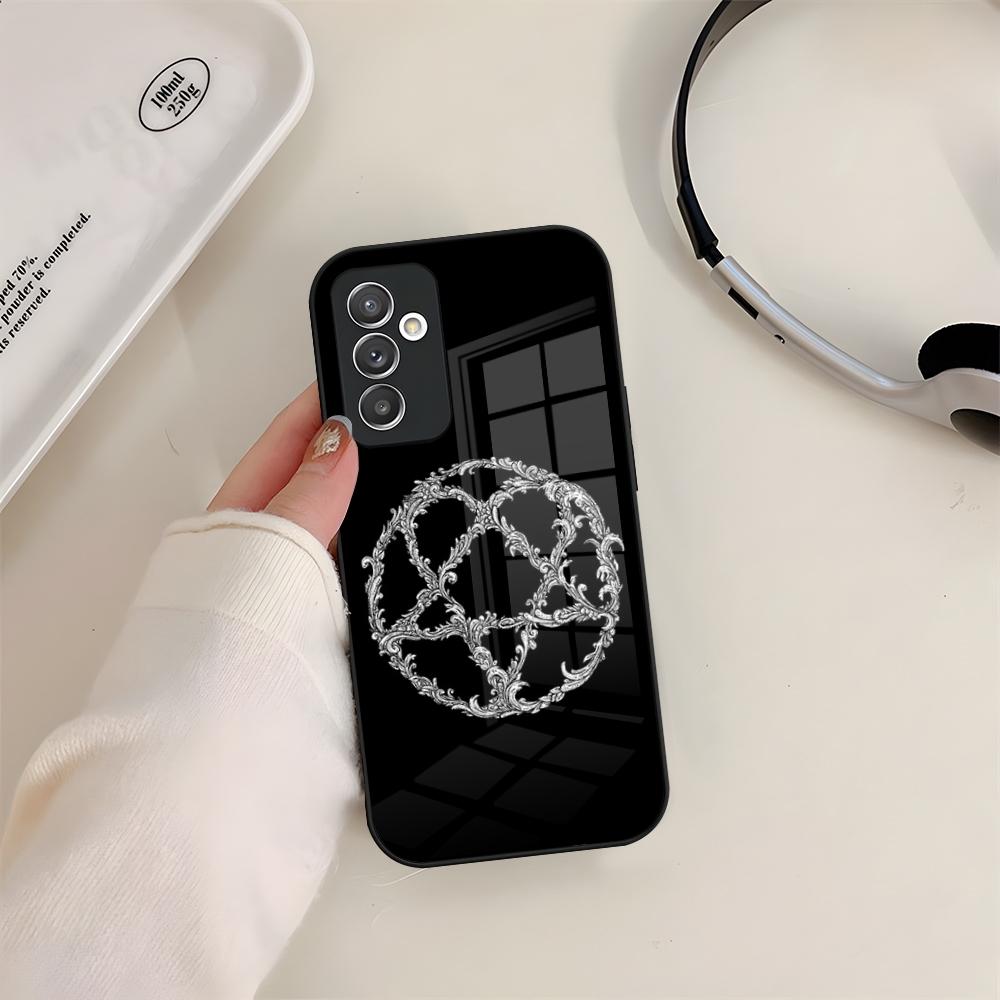 Him Ornate Heartagram Phone Case Glass For Samsung S24 S26 S23 S20 S25 S21 S22 Ultra Fe Plus A05 A06 A16 A26 A36 A56 Coque