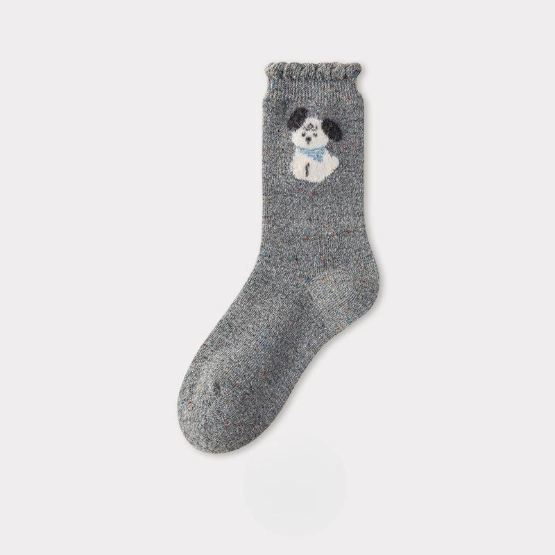 Thick and Warm Wool Socks for Autumn and Winter, Cute Cartoon Dot Yarn Mid-calf Socks, and Long Socks for A Little Girl Puppy