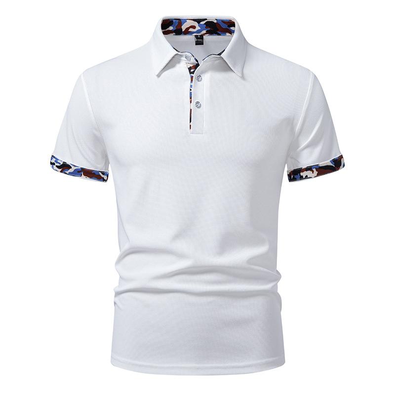 Herren Camo-Trim Polohemd - Camouflage Akzentkragen & Manschetten 2-Knopfleiste Lässige elegante Oberteile in 3 vielseitigen Farboptionen