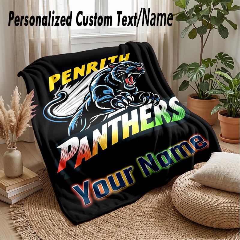 Penrith Panthers Custom Flannel Throw Blanket Print Your Name Text Soft Warm Blanket Holiday Present