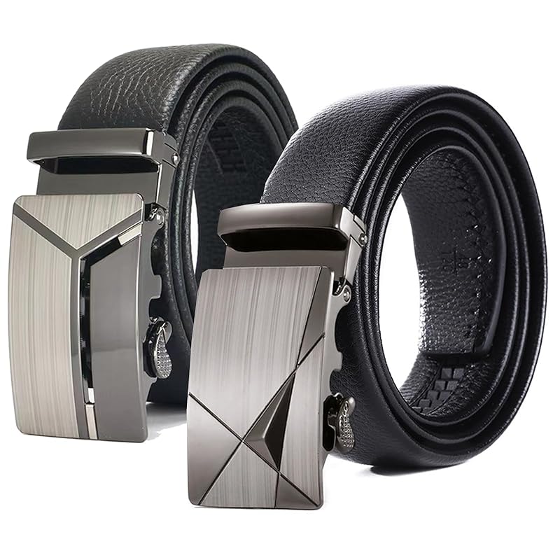 

[WISSUA] belt suit belt men s auto lock belt No hole size adjustable business casual gentleman belt with gift box (Y, SW set of two)