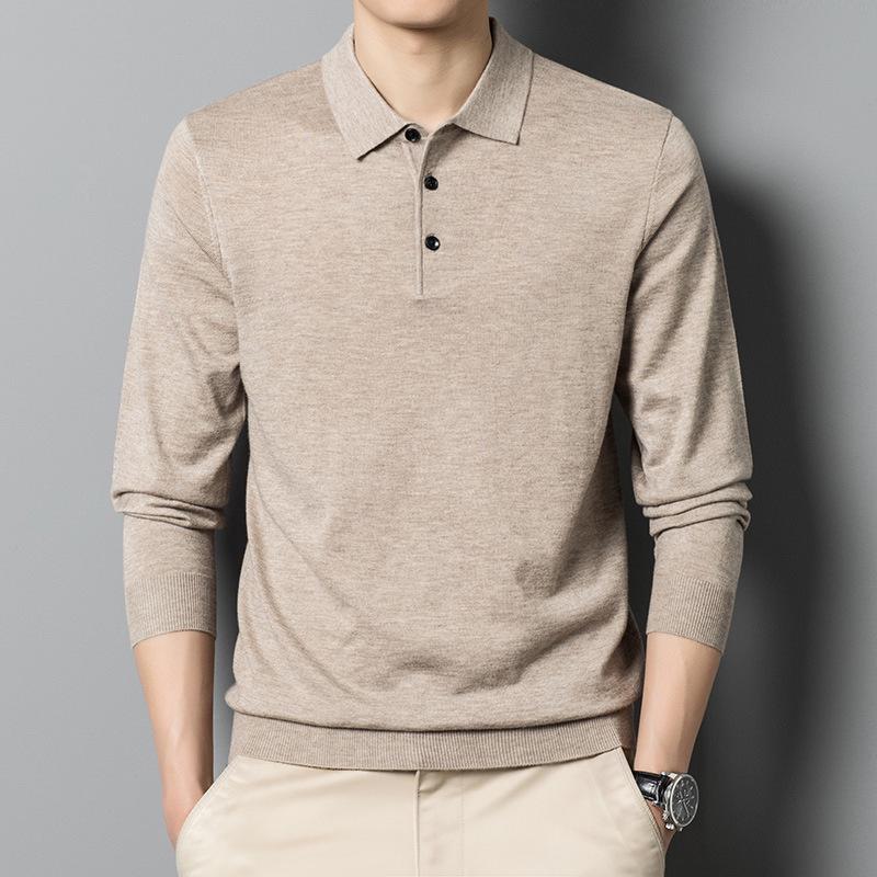 Men's Merino Wool Turn-Down Collar Sweater, Solid Color, Long-Sleeve, 2024 Autumn Collection