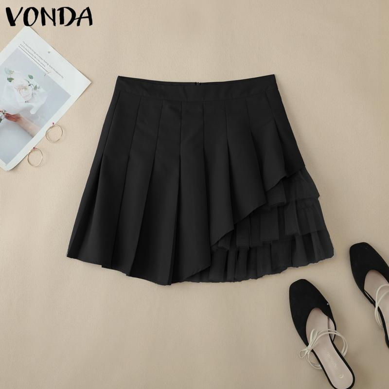 

VONDA Женские мини-юбки с молнией спереди, однотонные, с сетчатыми вставками, плиссированные S чёрный