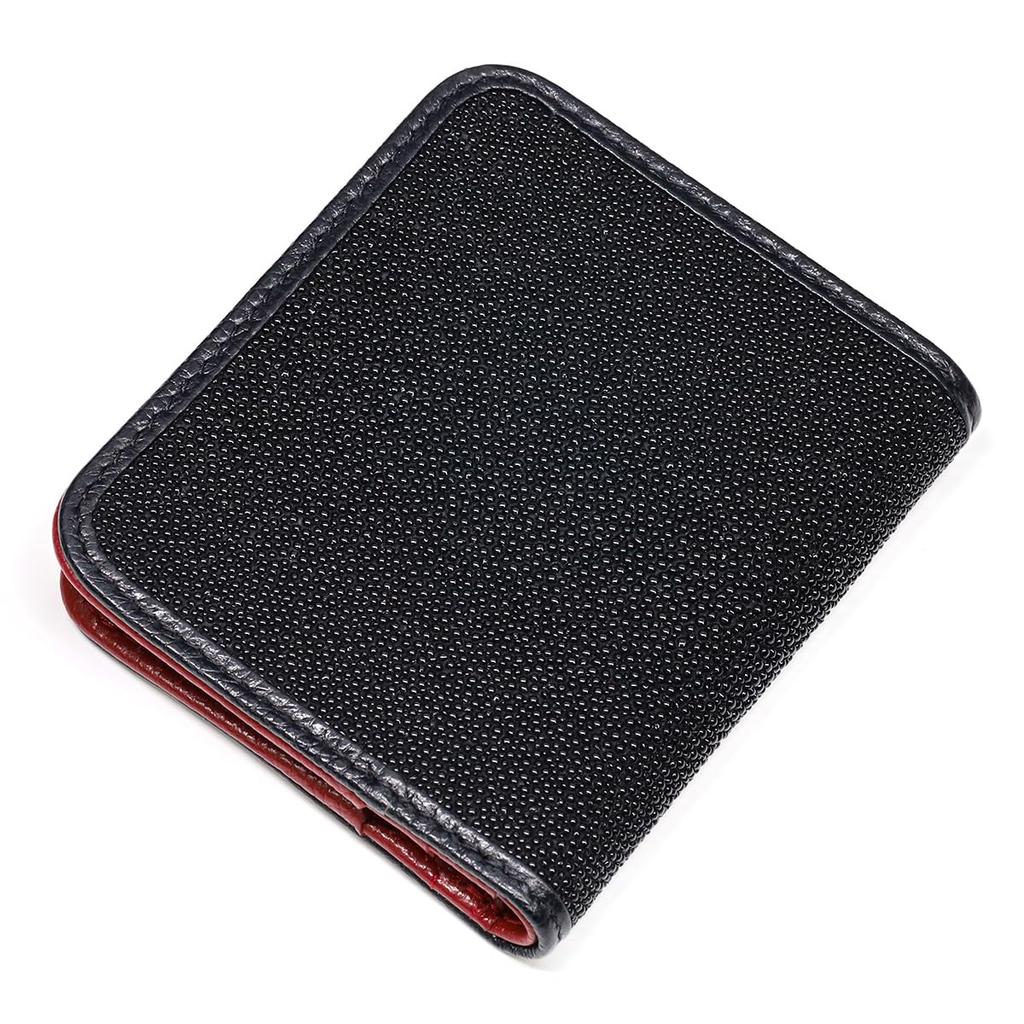 [Revetta] Stingray Leather Bi-fold Wallet, Galusha, Black/Red, Caviar Finish, Men's Genuine Leather [253stw-1]