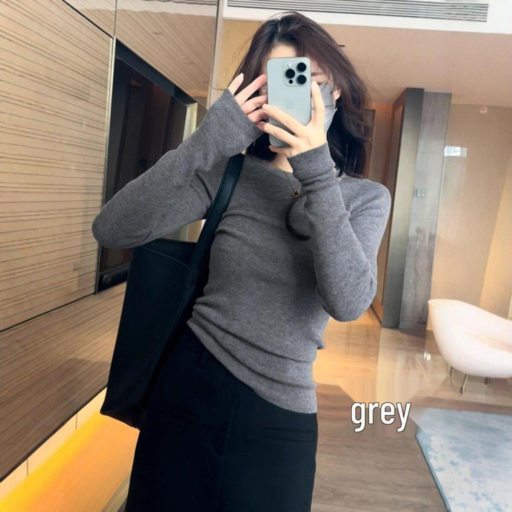 2026 Women's High-End Slim Fit Wool Sweater - Round Neck, Long Sleeve, Regular Shoulder, Autumn/Winter Base Layer.