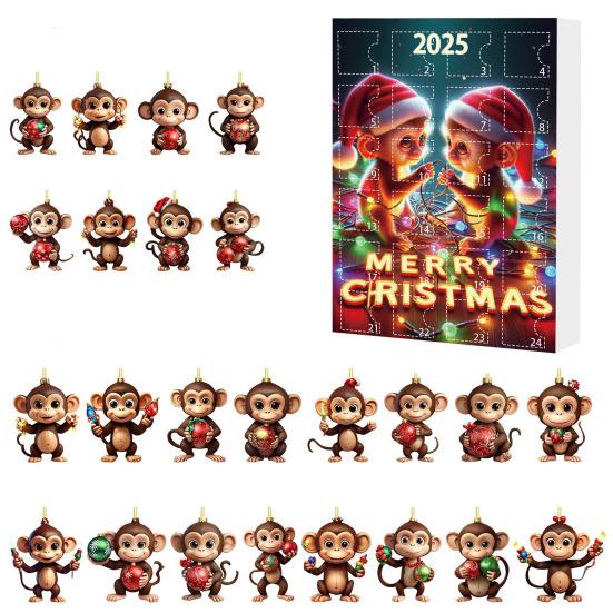 Monkey Advent Calendar 2025 2D Acrylic Monkey Hanging Ornament for Christmas Tree 24 Days Christmas Countdown Calendar for Kids Adult
