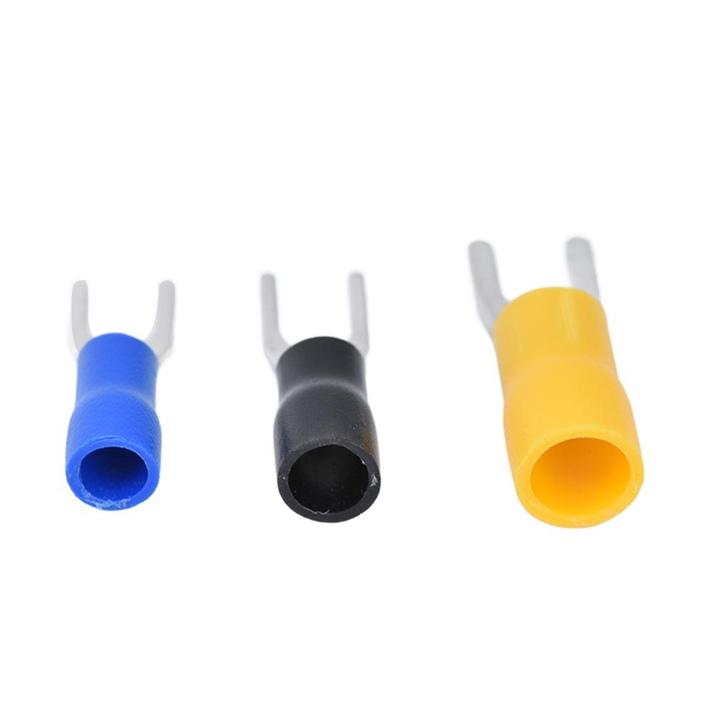 300PCS SV1.25-4+SV2-4+SV5.5-4 Insulated Fork Spade Terminals Black Blue Yellow Practical U Type Wire Connector