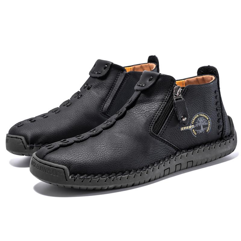 Yellow Retro Leather Casual Shoes For Men Women Big Size 36-48 Spring Zip Design Men's Ankle Boots Handmade Comfy Moccasins Man