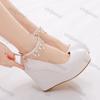 Fashion 11cm White Round Head Wedges Platform Shoes Women Tassel Flowing High Heel Shoes Plus Size 42 for Wedding Party Chaussure Femme