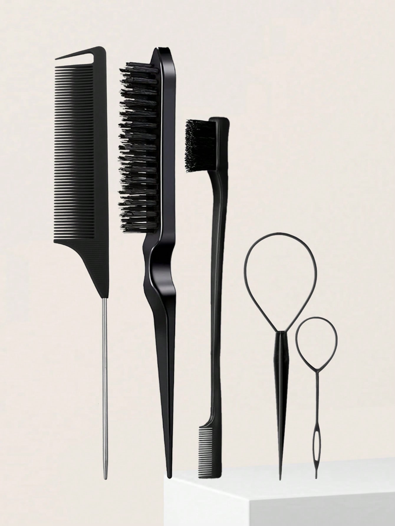 

5Pcs Hair Styling Comb Set With Topsy Tail Tool, Teasing Bristle, Rat Comb For Women Women Hair Styling, Flyaways Control And Edge Combing