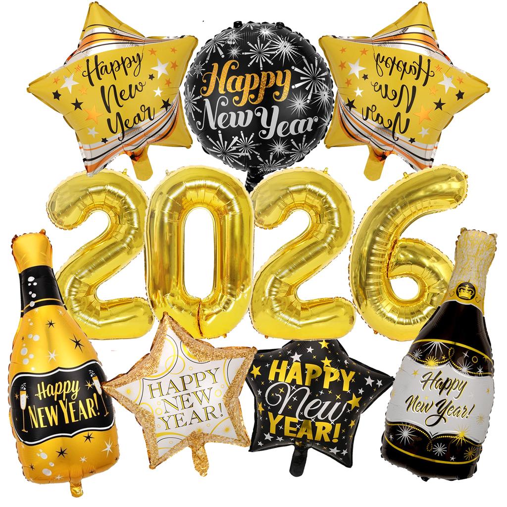 11 Pcs/set 32 inch Golden 2026 Number New Year Decorative Balloons Happy New Year Themed Party Scene Decoration