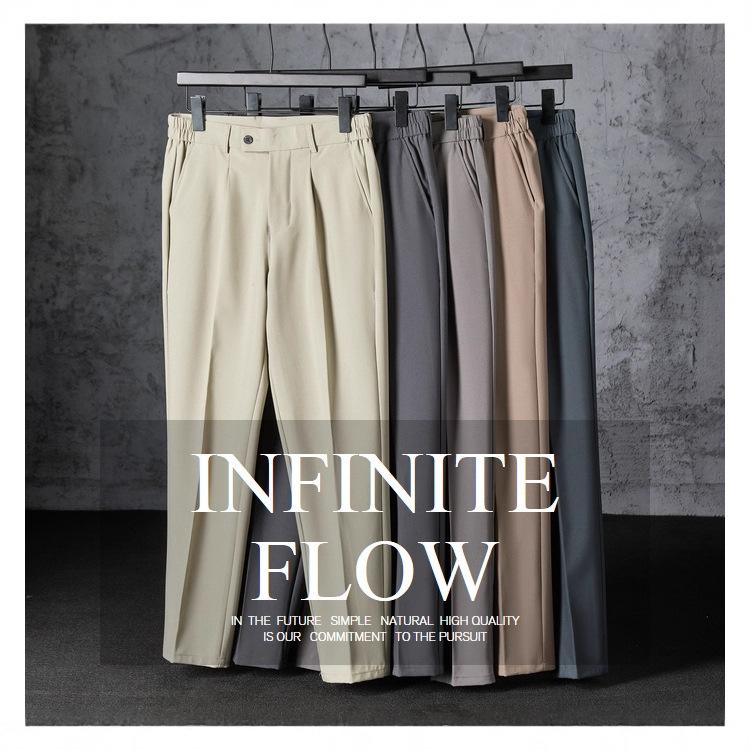 Spring/Summer Ice Silk Drape Solid Color Tapered Nine-Point Dress Pants Men's Wrinkle-Free Slim-Fit Slim Pants Casual Long Pants