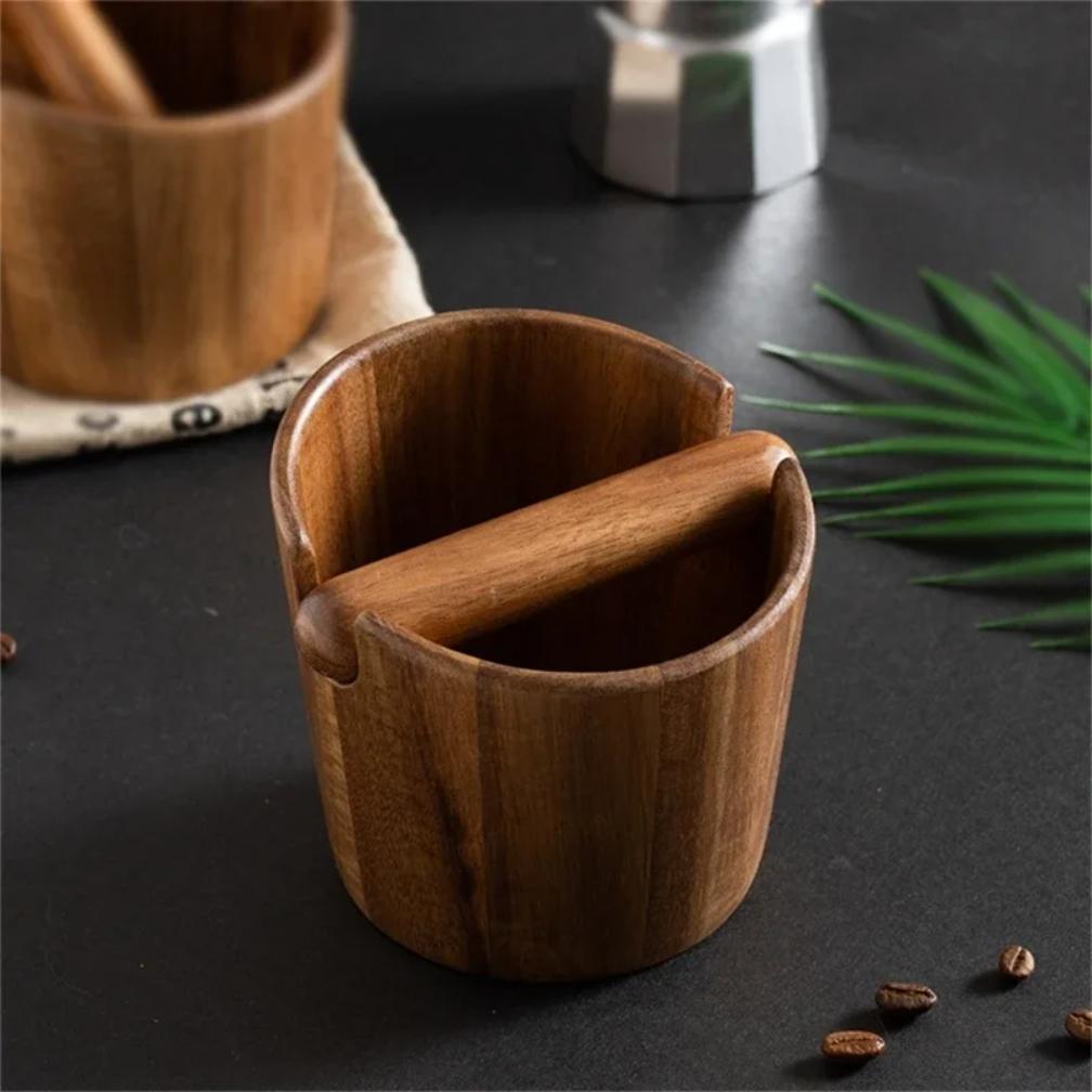 Acacia Wood Coffee Grounds Knock Box Easy Carry Wood Removable Knock Bar Coffee Grounds Box Coffee Bar Accessories Cafe Home Use